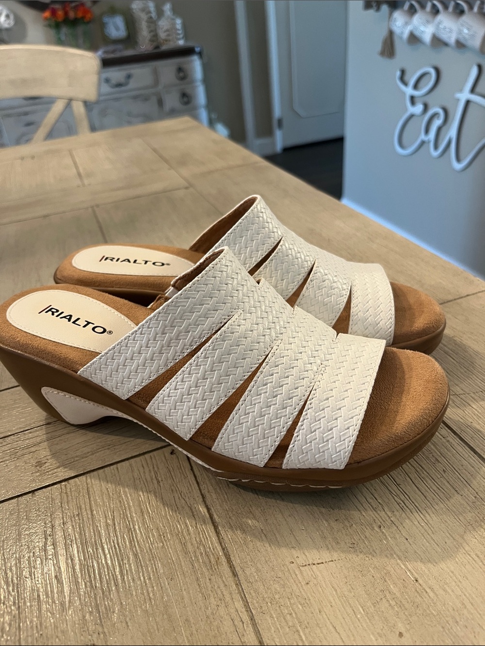 Rialto White Woven Slide Clogs